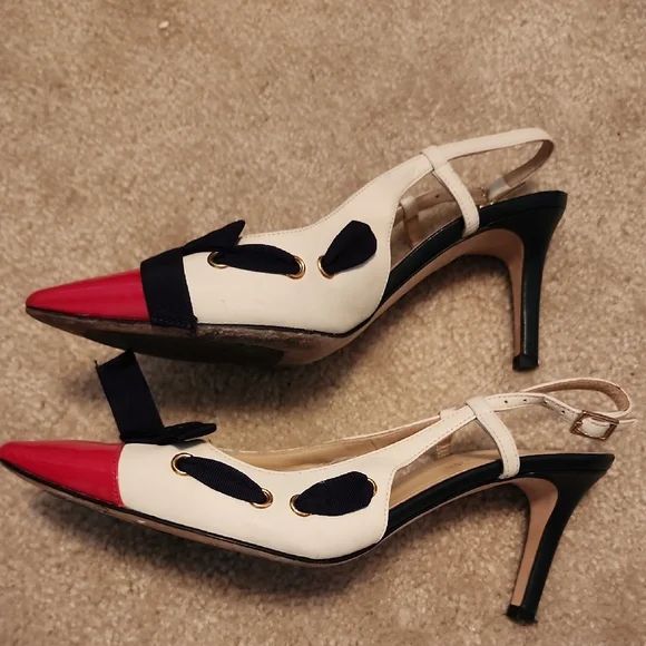 Elegant Women's Slingback Heels - Pink and White - Picture 3 of 3